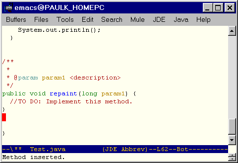 Screen shot showing the inserted
method.